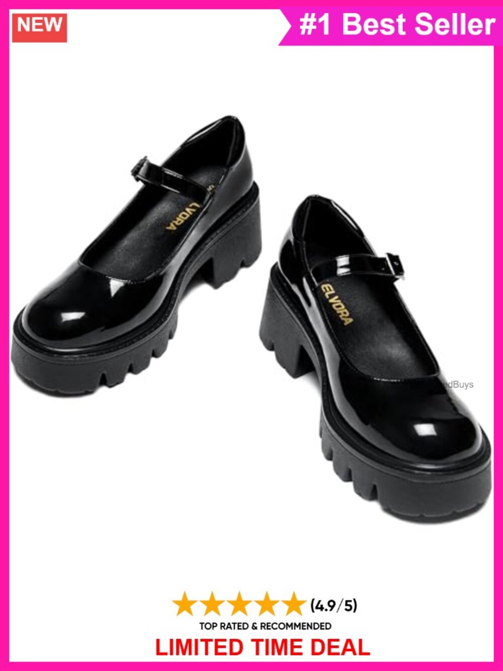 Mary Jane Platform Pumps Round Toe Chunky Block Heel Dress Shoes